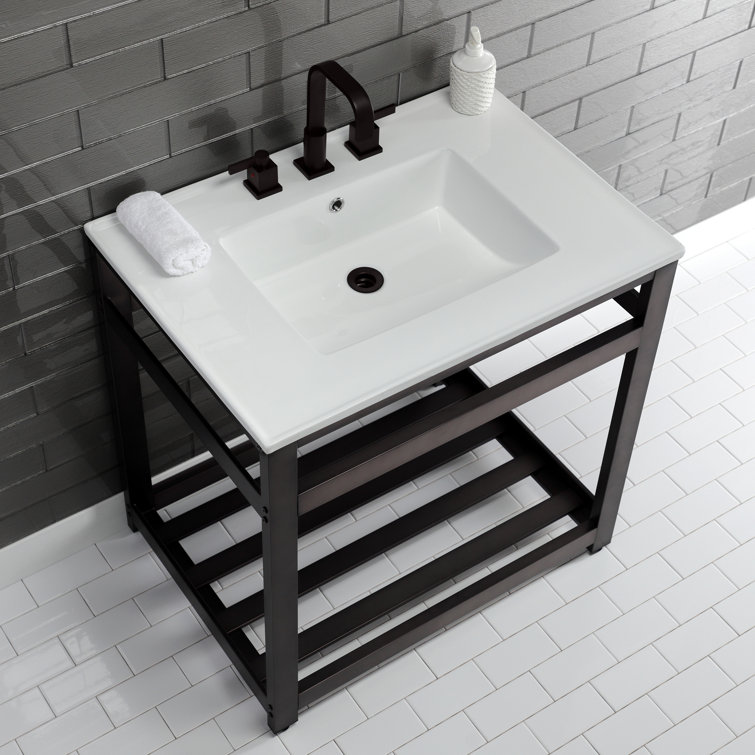 Kingston Brass Ceramic Rectangular Console Bathroom Sink with Overflow